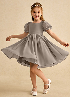 Azazie Jolie vestidos de niña de las flores Vestido de Gris Pardo de Gasa de Corte En A con Con mangas image3