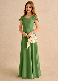 Azazie Nari Girls Formal vestidos de niña de las flores Vestido de Albahaca de Gasa de Corte en A con Con mangas image3