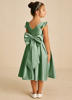 Azazie Francine Final Sale Agave A-Line Bow Matte Satin Dress image1