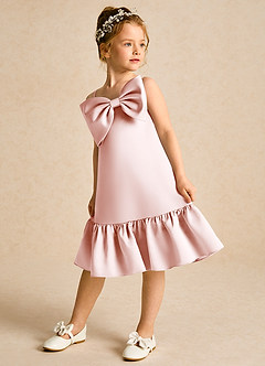 Azazie Kiwi Blumenmädchenkleider A-Linie Spaghetti Riemen Matte Satin Kleid Zartrosa image5
