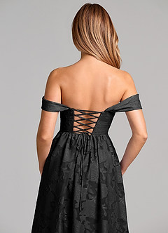 Azazie Hattie Final Sale Black A-Line Corset Floral Burnout Dress image2