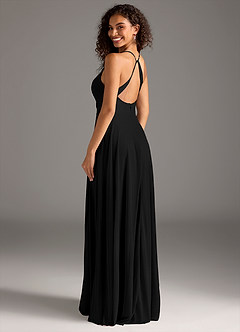 Azazie Davis Bridesmaid Dresses Black A-Line Pleated Mesh Dress image3
