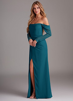 Azazie Hallie Bridesmaid Dresses Ink Blue Mermaid Long Sleeve Chiffon Dress image3