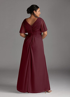Azazie Emmeline Mother of the Bride Dresses Cabernet A-Line V-Neck Pleated Mesh Dress image8