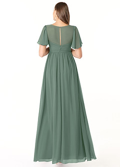 Azazie Verna At-home Try On Dresses A-Line V-Neck Ruched Chiffon Floor-Length Dress image2