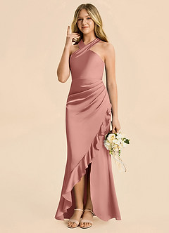 Azazie Thea Junior Rosette Sheath Ruched Stretch Satin Dress image5