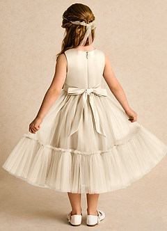 Azazie Miracle Flower Girl Dresses Champagne A-Line Bow Matte Satin Dress image2