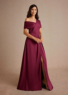 Azazie Milton vestidos de madre de la novia Vestido Borgoña de Satén Elástico de Corte en A con Plisado image12