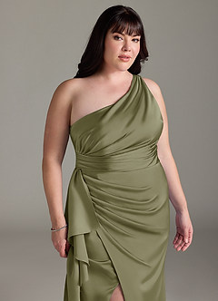 Azazie Maive Brautjungfernkleider Etui Gestreift Stretch-Satin Kleid Pistazie image11
