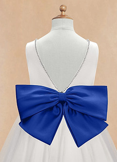 Azazie Seline Flower Girl Dresses Ivory Royal Blue A-Line Bow Tulle Dress image9