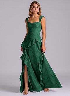 Azazie Sloane Bridesmaid Dresses Dark Green A-Line Sweetheart Neckline Floral Burnout Dress image3