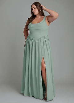 Azazie Novi Bridesmaid Dresses Silver Sage A-Line Pleated Chiffon Dress image9