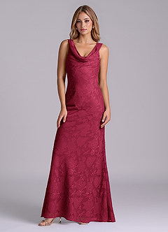 Azazie Rylina Bridesmaid Dresses Burgundy Mermaid Floral Burnout Dress image5