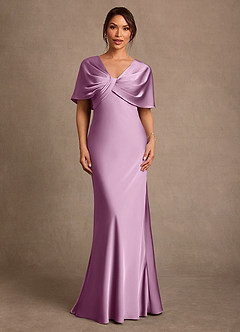 Azazie Dosia 신부의 어머니 드레스 쉬스 주름진 스트레치 새틴 플로어 길이 드레스 image1