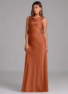 Azazie Nerine Brudtärnklänningar Klä av A-Linje i Stretch Satin Plisserad Cederros image1