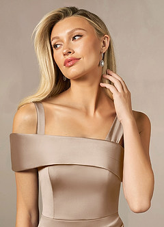 Azazie Laramie Mother of the Bride Dresses Taupe Mermaid Pleated Stretch Satin Dress image5