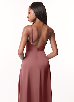 Azazie Brielle Robes de demoiselle d'honneur Robe Trapèze en Satin extensible Bretelles spaghetti Améthyste image5