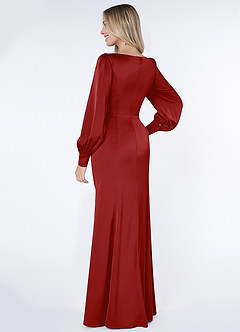 Azazie Raye Bridesmaid Dresses Pomegranate Mermaid Long Sleeve Stretch Satin Dress image4