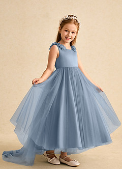 Azazie Lorita Flower Girl Dresses Dusty Blue A-Line Beaded Tulle Dress image7