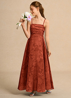 Azazie Pebbles Junior Formal Jurken voor bloemenmeisjes A-Lijn Jurk van Bloemen Burn-out Geplooid Kastanjebruin image4