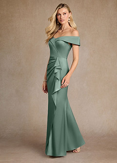 Azazie Laredo Mother of the Bride Dresses Eucalyptus Mermaid Off the Shoulder Stretch Satin Dress image5