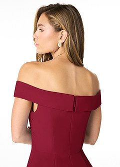 Azazie Lecia Bridesmaid Dresses Burgundy Empire Off-The-Shoulder Pleated Chiffon Convertible Dress image7