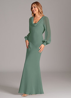 Azazie Jaxine Bridesmaid Dresses Eucalyptus Mermaid Long Sleeve Chiffon Dress image3
