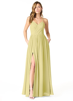 Azazie Cora Vestidos de damas de honor Vestido de Sorbete De Limón de Gasa de Corte en A con Plisado image1