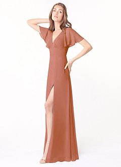 Azazie Kimber Bridesmaid Dresses MAI TAI A-Line Flounce Sleeve Chiffon Dress image3