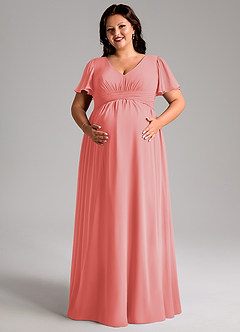 Azazie Verna Abiti da damigella d'onore premaman Abito A-Line Increspato con Scollo a V Chiffon Floor-Length image11