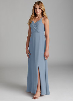Azazie Davis Junior Jurk van Chiffon met A-Lijn Stoffig Blauw image4