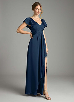 Azazie Omari Bridesmaid Dresses Dark Navy A-Line Stretch Satin Dress image5