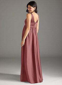 Azazie Yetta Maternity Bridesmaid Dresses A-Line Pleated Stretch Satin Floor-Length Dress image3