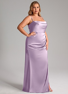 Azazie Leonis Bridesmaid Dresses Frosted Lilac Mermaid Pleated Stretch Satin Convertible Dress image14