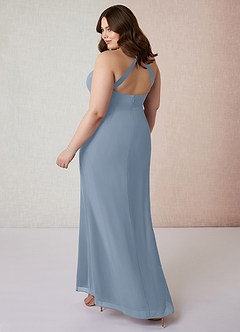 Azazie Becca Bridesmaid Dresses Dusty Blue Sheath V-Neck Chiffon Dress image10