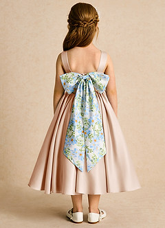 Azazie Doodlebug vestidos de niña de las flores Vestido de Rosa Inglesa de Satin Mate de Corte En A con Lazo image1