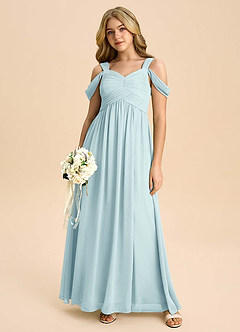 Azazie Lianne Junior Sea Glass A-Line Off the Shoulder Chiffon Dress image5