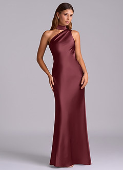 Azazie Seona Robes de demoiselle d'honneur Robe Sirène en Satin extensible Une épaule Merlot image7
