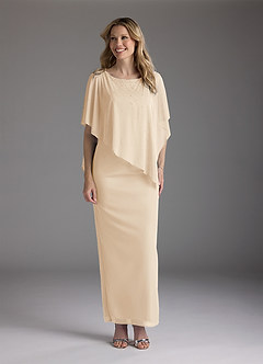Azazie Aspyn Mère de la mariée Robes Robe Fourreau en Maille Perlé Champagne image8
