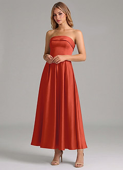 Azazie Lucienne Suknie dla druhen Linia A Pofałdowany Satyna elastyczna Długość kostki Sukienka image4