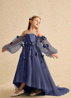 Azazie Karrie Flower Girl Dresses Stormy A-Line with Sleeves Tulle Dress image5
