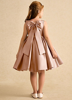 Azazie Jessie Flower Girl Dresses Champagne Rose A-Line Bow Matte Satin Dress image1