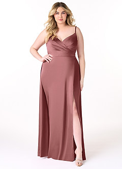 Azazie Dalilah Brautjungfernkleider A-Linie V-Hals Gefaltet Stretch-Satin Kleid Amethyst image6