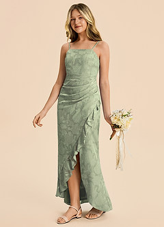 Azazie Buzzy Junior Agave Sheath Pleated Chiffon Dress image5