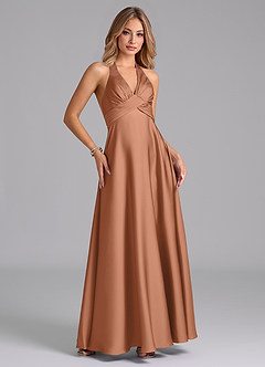 Azazie Tessie Bridesmaid Dresses Bronzer A-Line Pleated Stretch Satin Dress image5