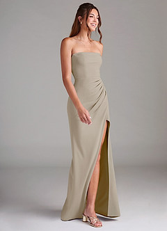 Azazie Leonis Bridesmaid Dresses Taupe Sheath Strapless Stretch Crepe Convertible Dress image6