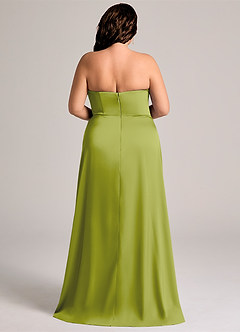 Azazie Wren Brudtärnklänningar Klä av A-Linje i Stretch Satin Axelbandslös Citrongräs Konvertibel image7