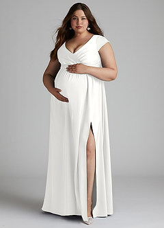 Azazie Allessia Maternity Bridesmaid Dresses A-Line Pleated Stretch Satin Floor-Length Dress image11