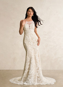 Azazie Divine Wedding Dresses Diamond White Champagne Mermaid Sequins Tulle Dress image3