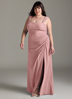 Azazie Jesaphine Robes de demoiselle d'honneur Robe Fourreau en Mousseline de soie Arc Rose Poussiéreuse image12